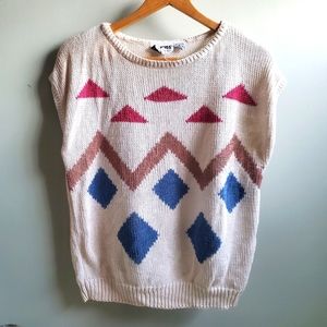 Vintage RUSS Cap Sleeves Sweater Vest Geometric Print Size Large